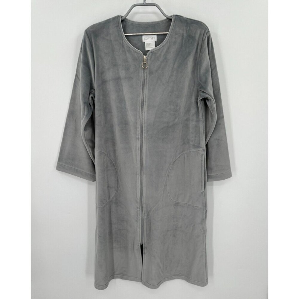 Softies 42" Gray Serenity Stretched Shear Mink Zip-Up Robe sz S Women's NWOT